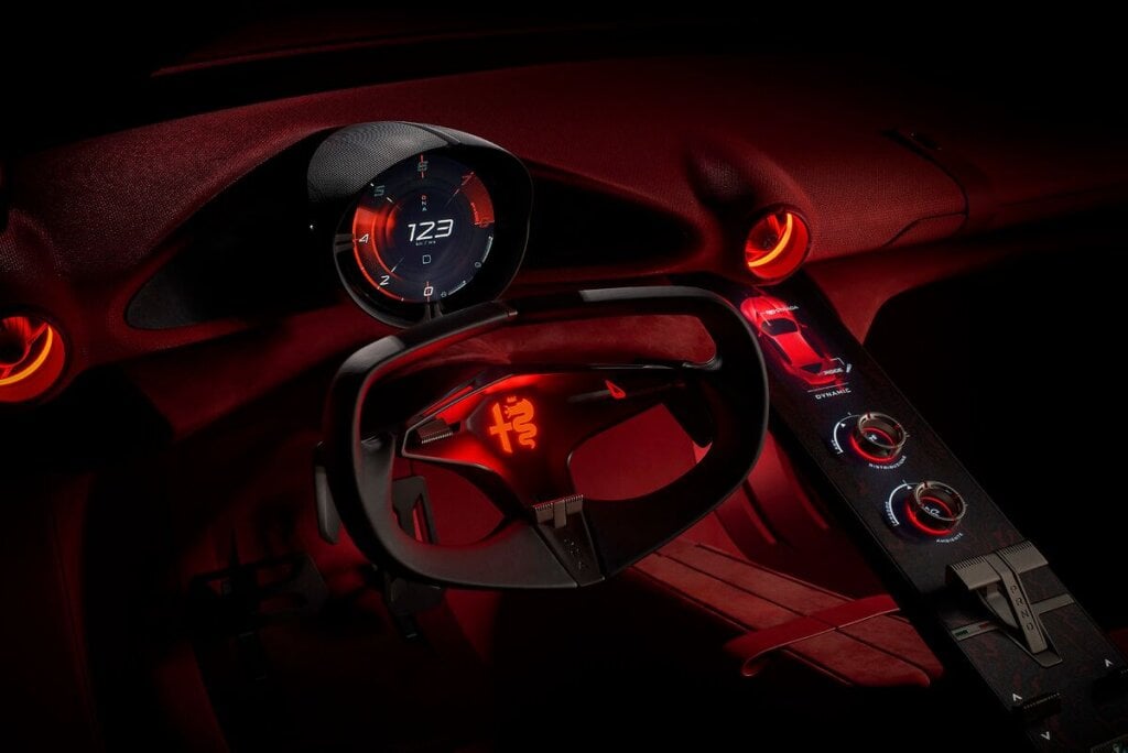 Alfa Romeo Cuorerosso steer-by-wire steering wheel and instrument display