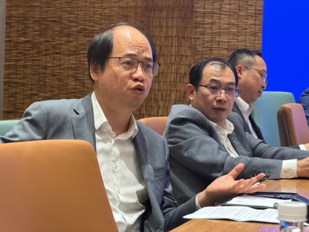 Chery International vice president Chen Chunqing speaking beside president Zhang Guibing in Wuhu