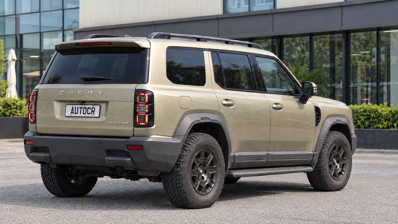 AI-generated NZ Autocar concept of a Chery Musterer three-row SUV based on the Stockman, rear three-quarter view with Musterer badge. Not a Chery design.