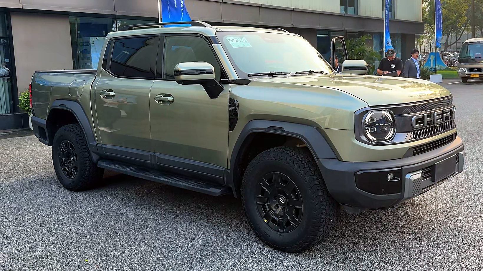 Chery Stockman diesel plug-in hybrid ute, front three-quarter view, in Wuhu, China