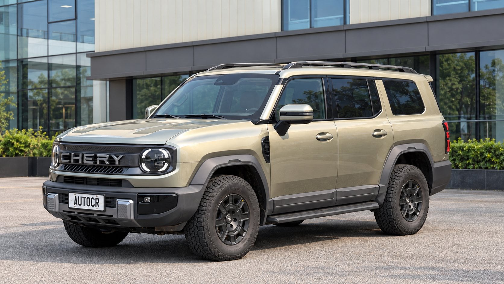 AI-generated NZ Autocar concept of a three-row SUV based on the Chery Stockman, front three-quarter view. Not a Chery design.
