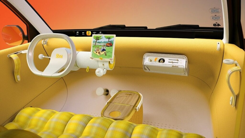 Citroën 2 CV Concept interior with no conventional dashboard and detachable radio
