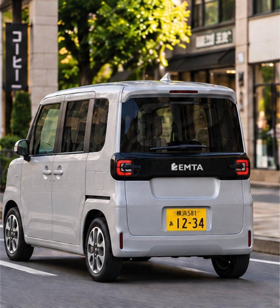 AI-generated impression of the Emta kei car from the rear