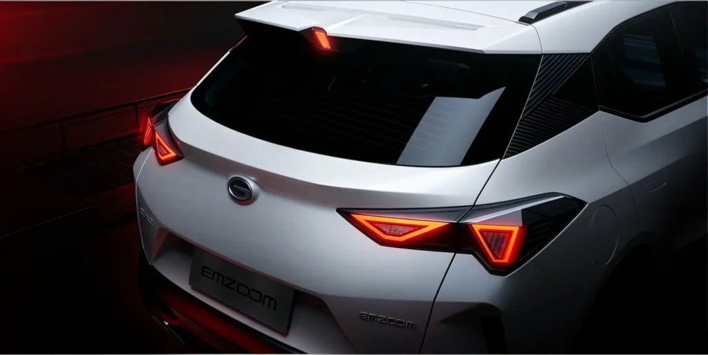 Rear lights and tailgate of the white GAC EMZOOM Lite