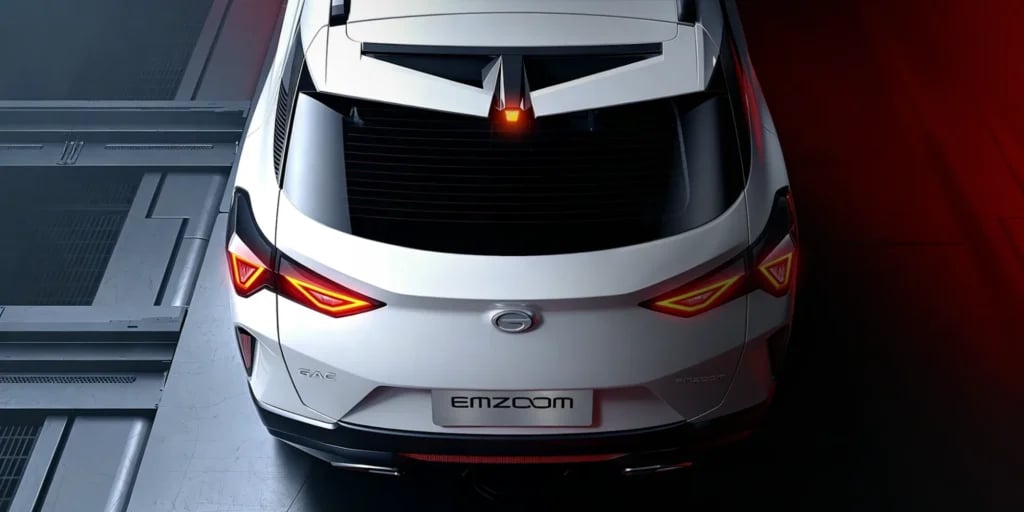 Overhead rear view of the white GAC EMZOOM Lite