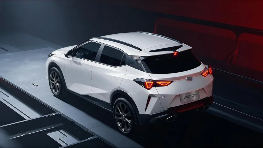 White GAC EMZOOM Lite from the rear three-quarter