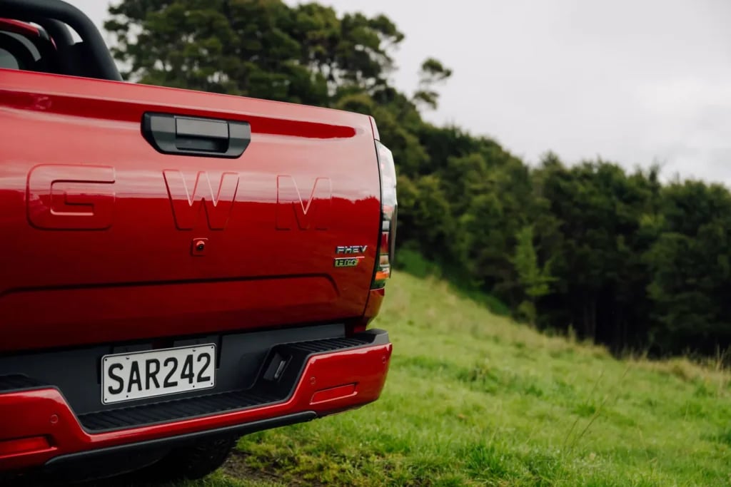 Tailgate of a red GWM Cannon Hi4-T PHEV