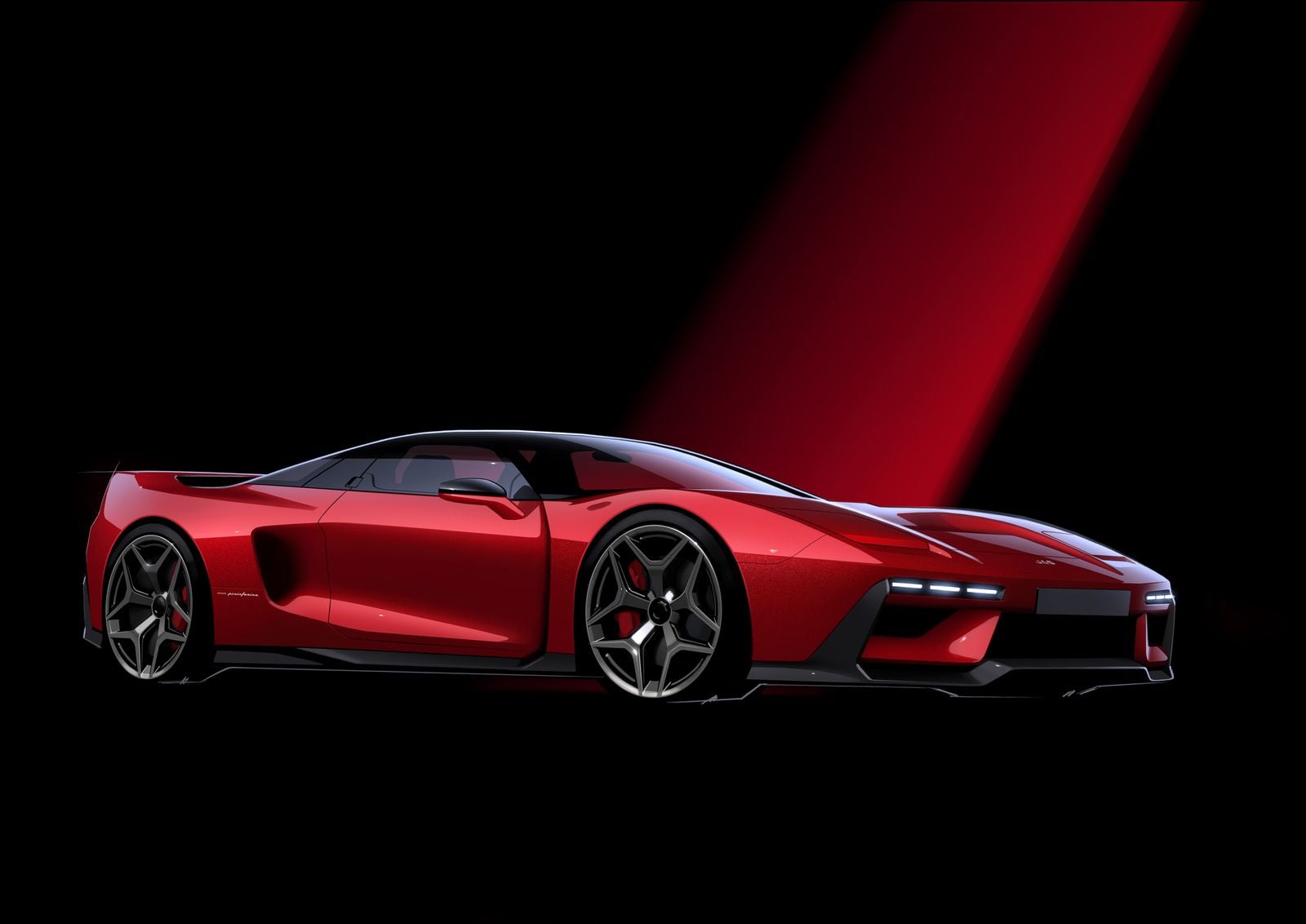 Red JAS Tensei NSX restomod with its LED daytime running lights