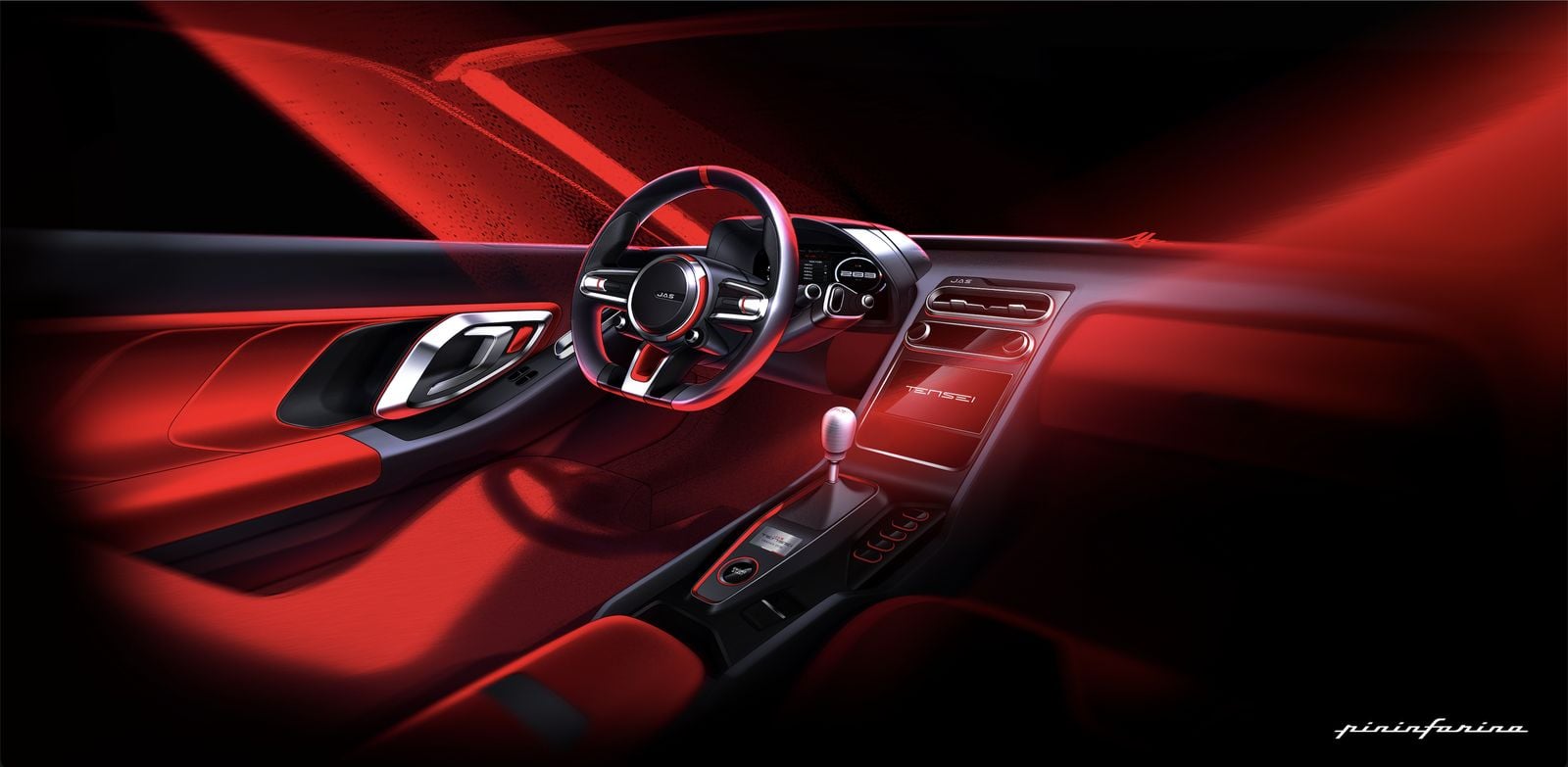 Pininfarina design image of the JAS Tensei cabin with six-speed manual gearshift
