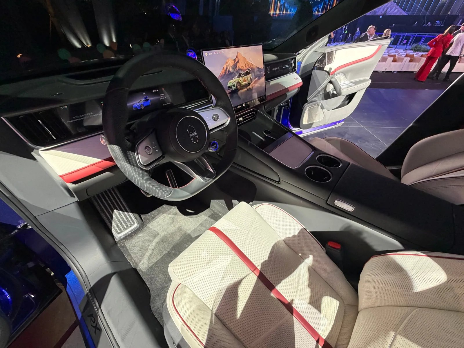 Luxeed Stormax interior with white and red upholstery