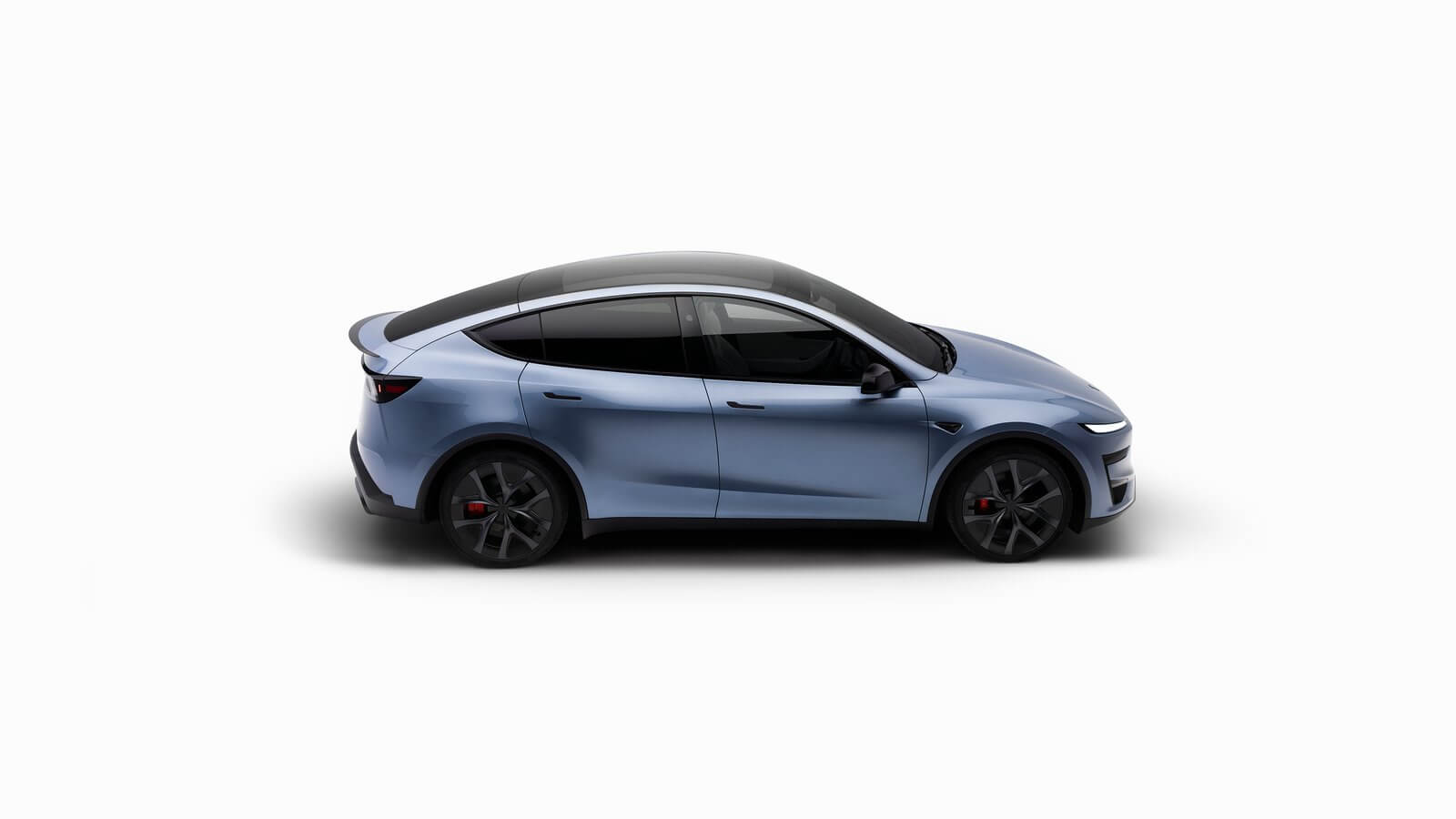 Side view of a Tesla Model Y Performance in Glacier Blue