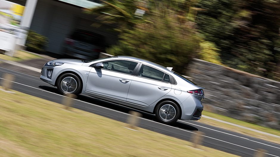 Hyundai Ioniq driving through town
