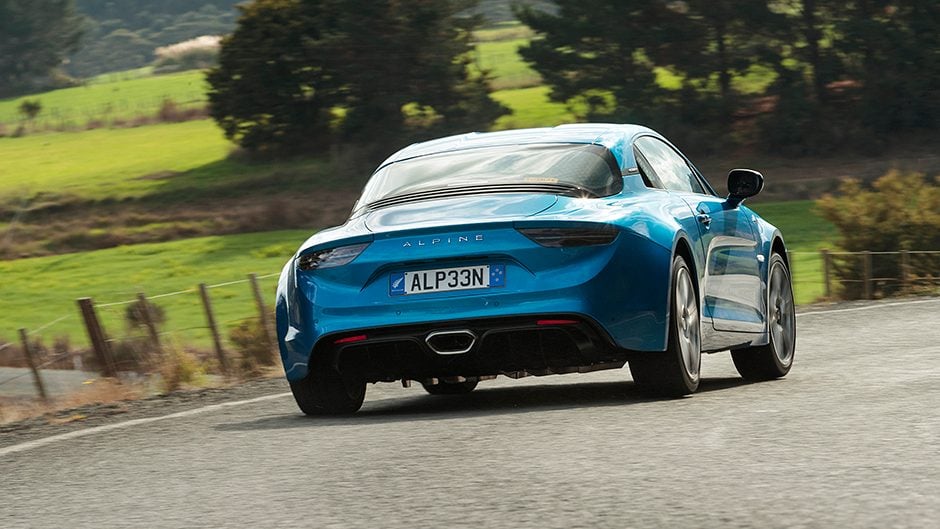 2018 Alpine A110 rear action shot on road