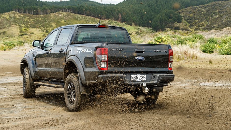 Ford Ranger Raptor kicking up sand