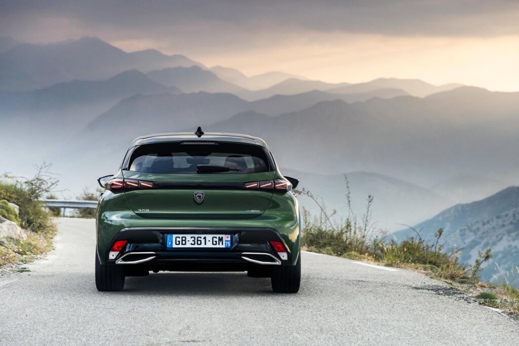 2022 Peugeot 308 rear parked on mountain top