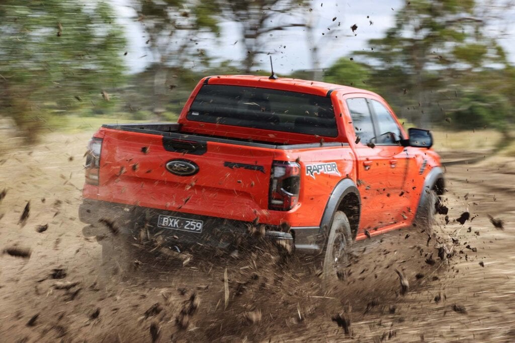 2022 Ford Ranger Raptor kicking up mud