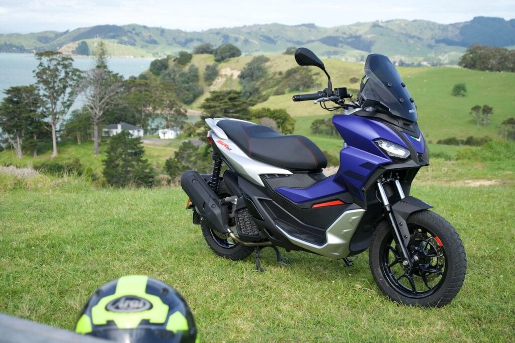 2022 Aprilia SR GT 200 parked on hillltop