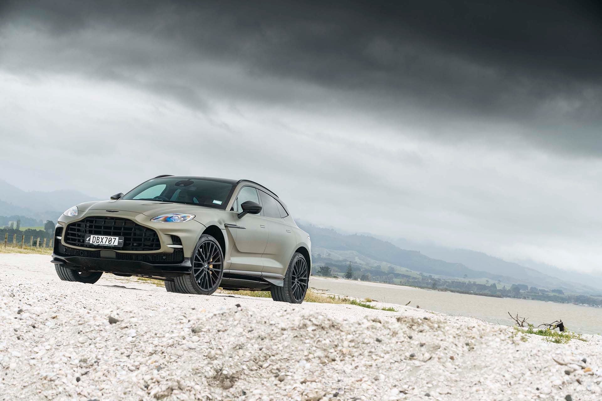 Aston Martin DBX707 on stormy beach