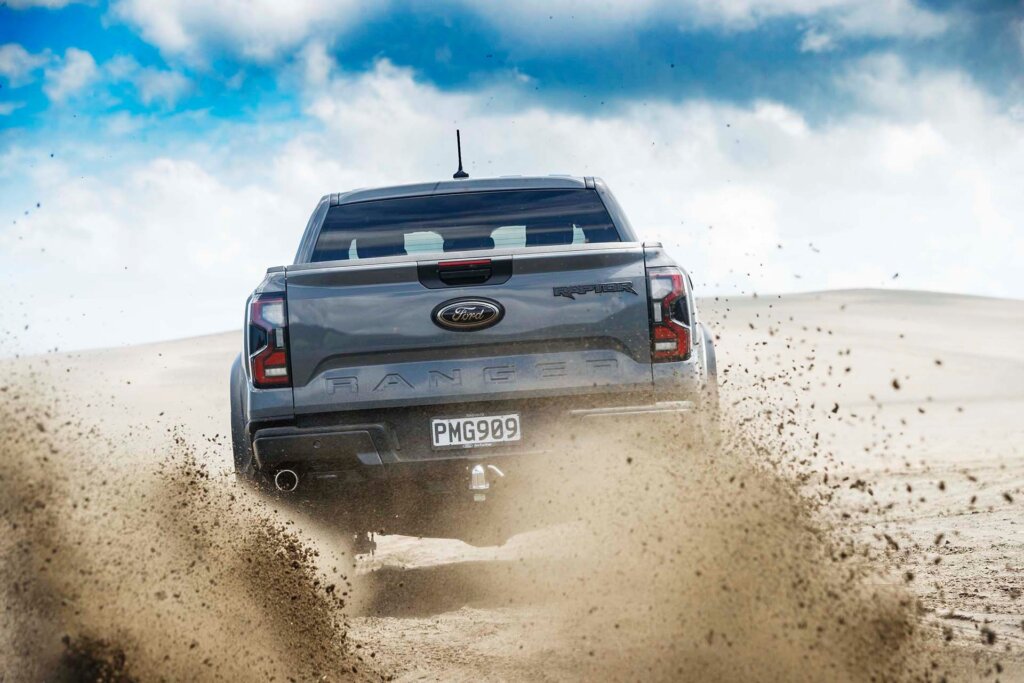 Ford Ranger Raptor kicking up sand
