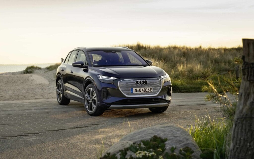 Audi Q4 e-tron SUV front three quarter view