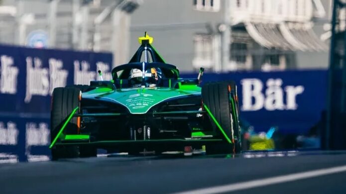 Nick Cassidy racing Formula E car on track