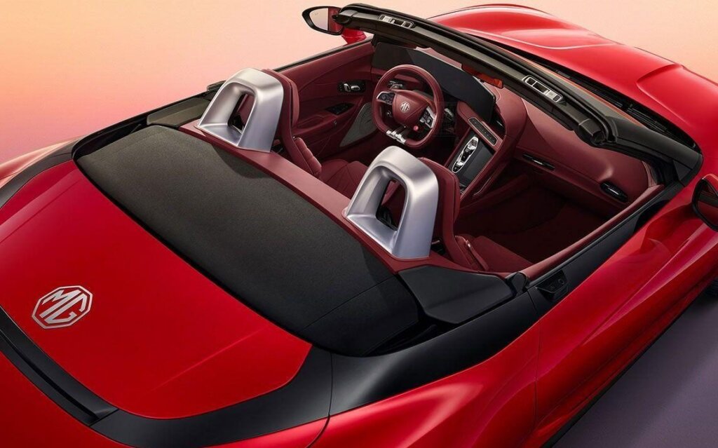 MG Cyberster with roof down, showing interior