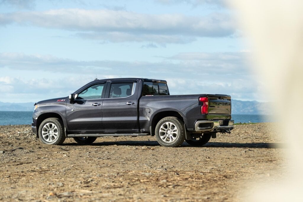 Chevrolet Silverado 1500 LTZ Z71 parked on the beach, shot from the rear