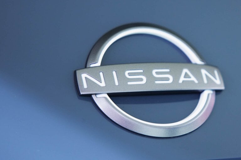 Nissan badge close up view