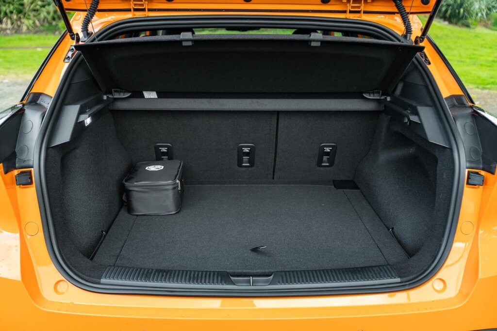 MG MG4 Essence 64 boot space, showing boot open