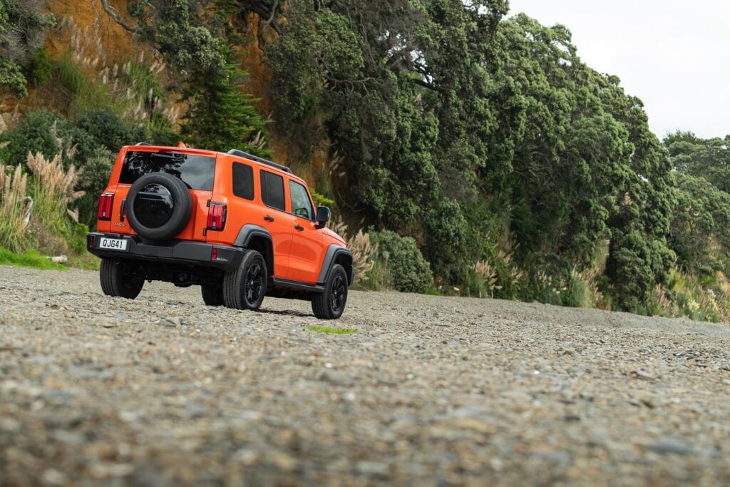 Rear view of the GWM Tank 300 Lux Hybrid, wide shot