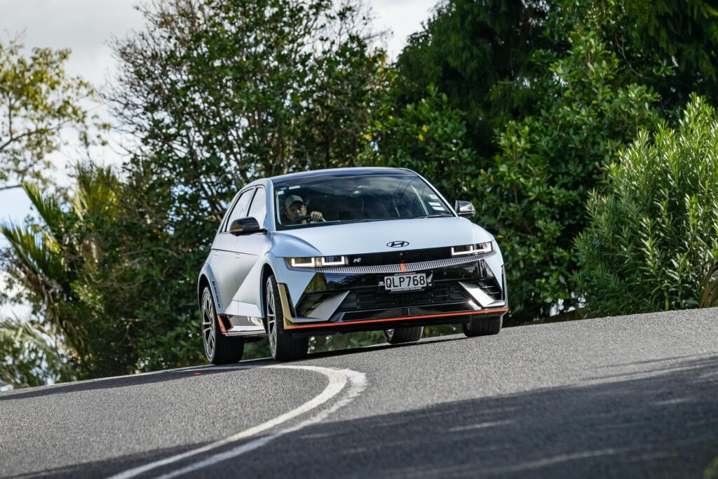 Hyundai IONIQ 5 N front corner approach shot, turning in