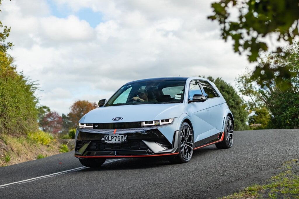Hyundai IONIQ 5 N front cornering shot, downhill