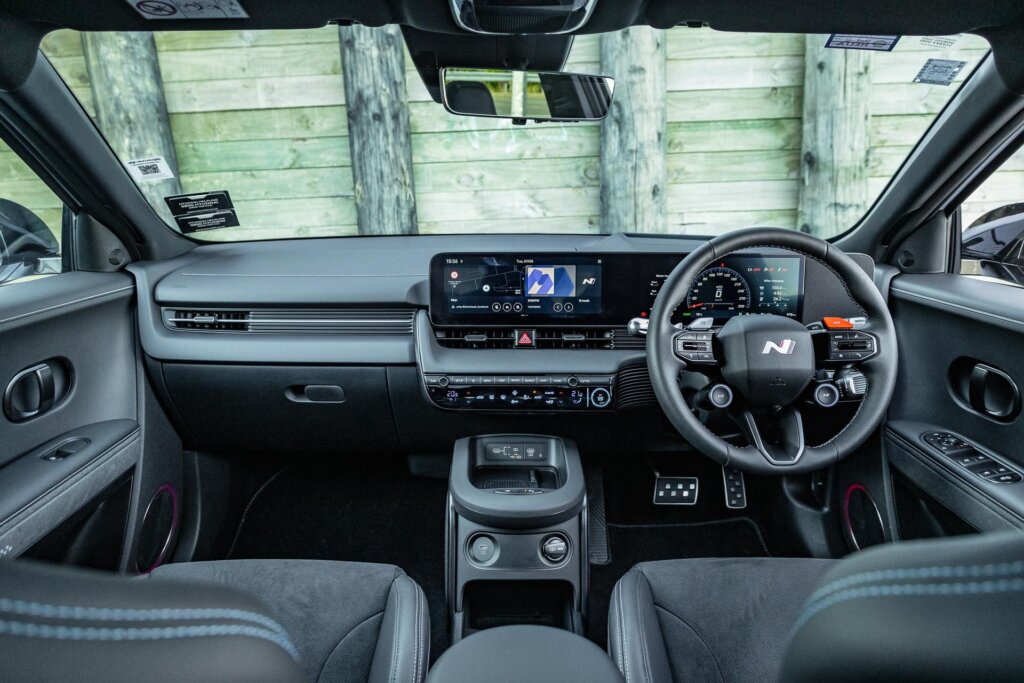 Wide front interior of the Hyundai IONIQ 5 N, showing full dash layout