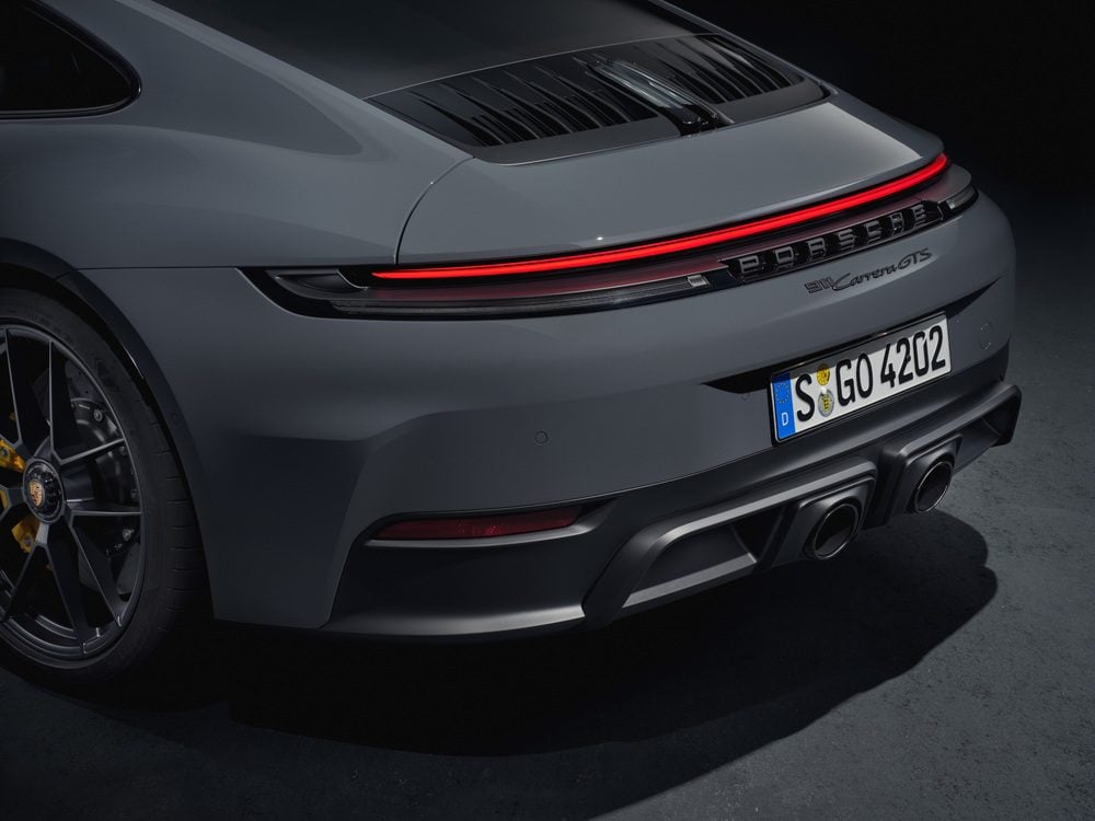 Rear of GTS gets twin exhausts close together within the diffuser.