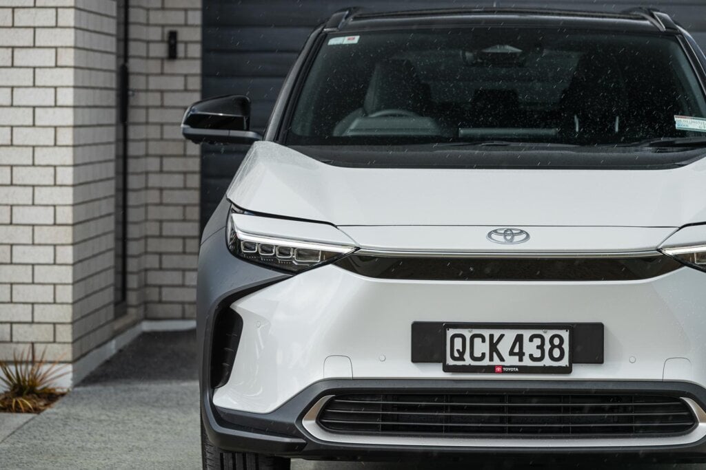 Toyota bZ4X Pure front headlight detail shot