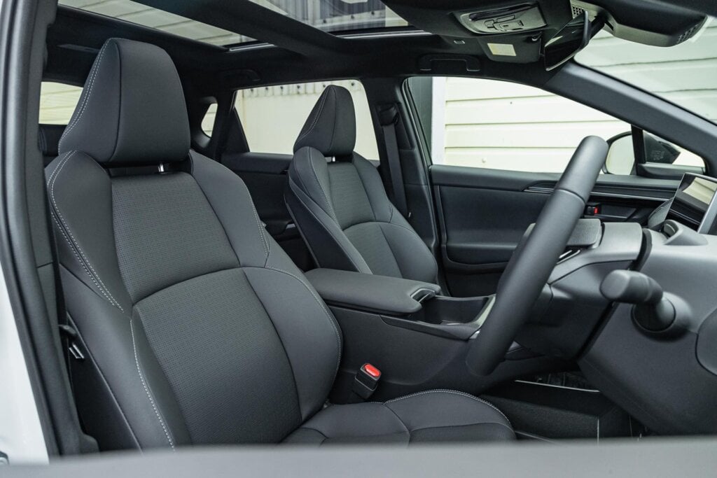 Front interior view of the Toyota bZ4X Pure's seats