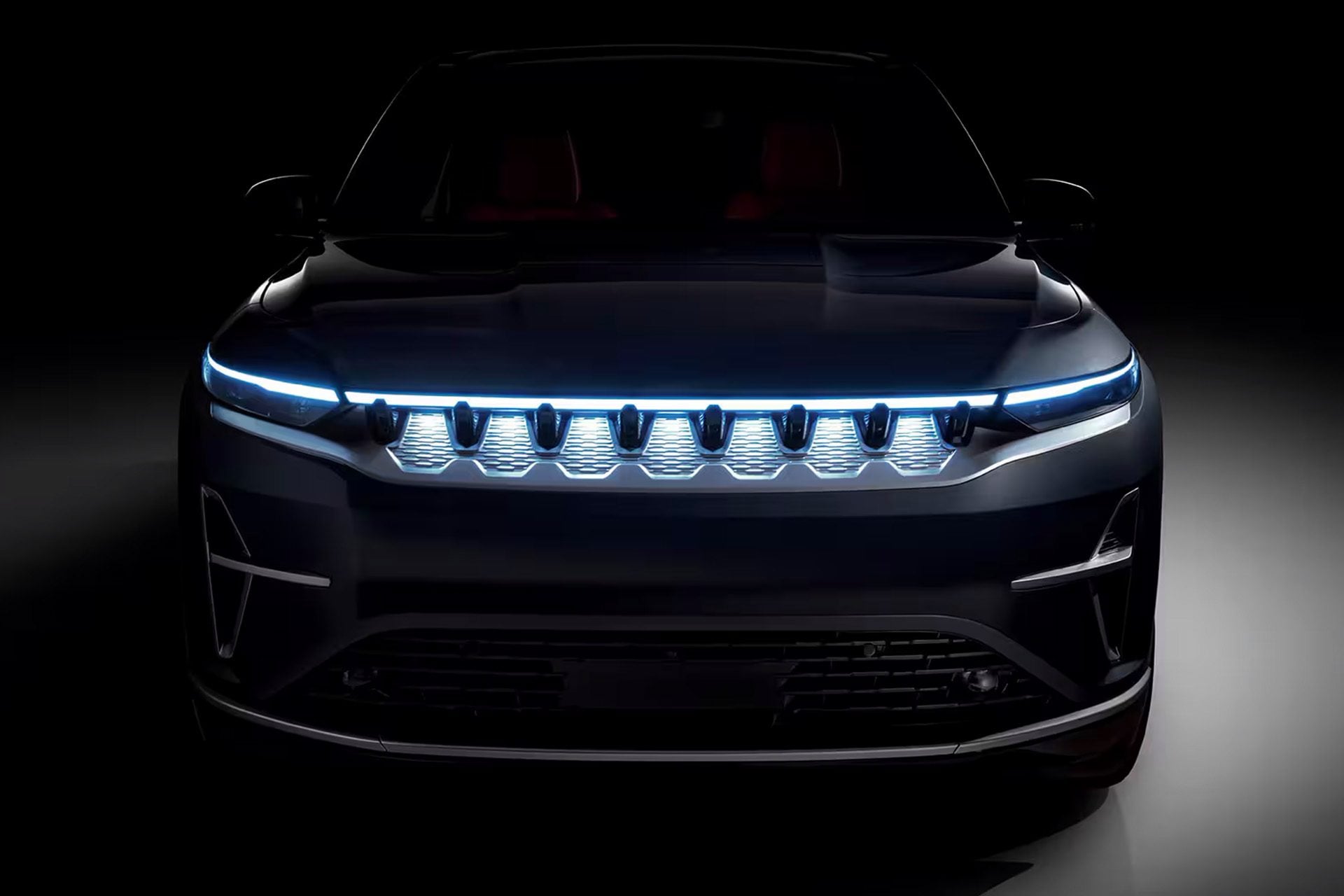 Jeep Wagoneer seven-slot grille all lit up.