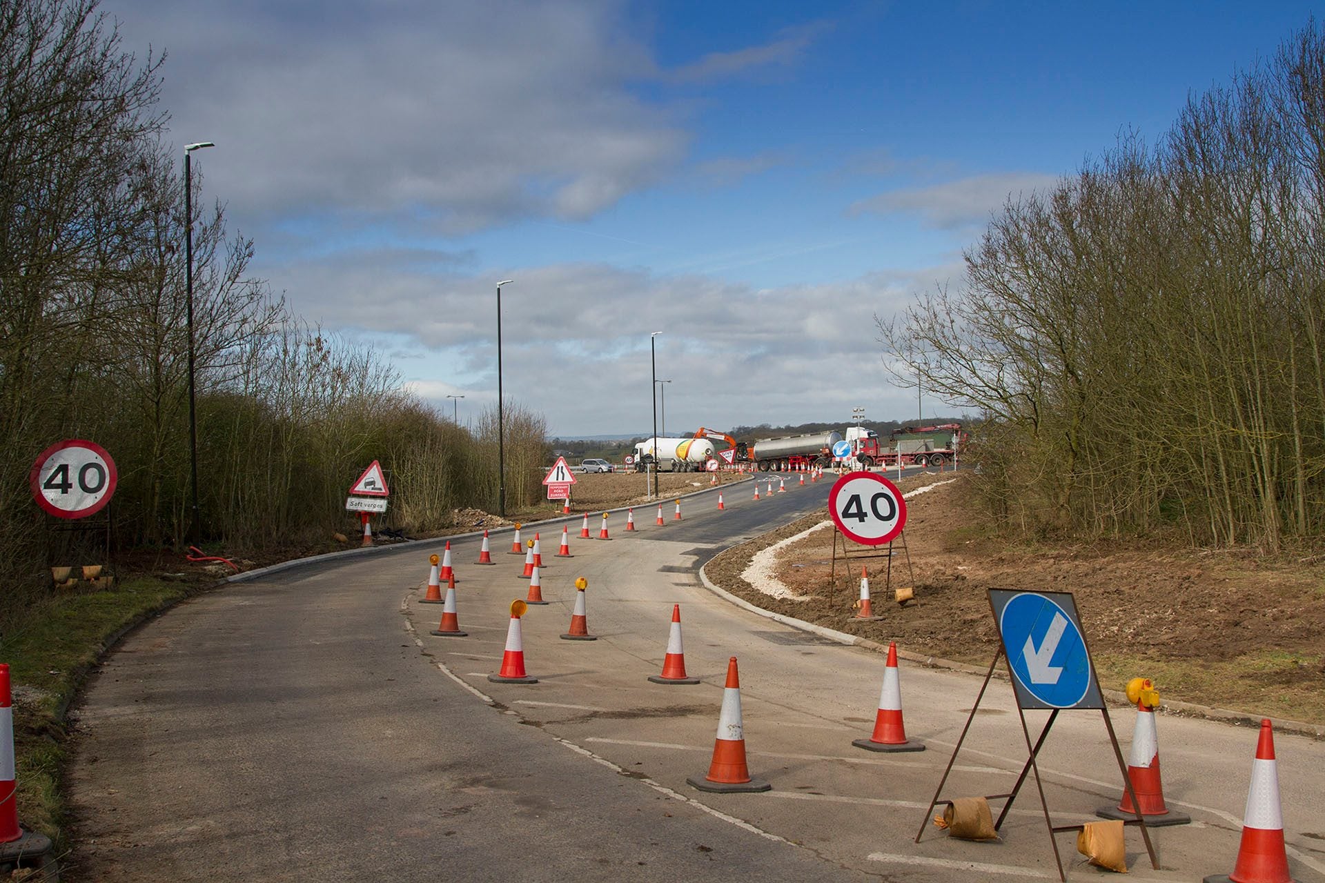 Road cones help to slow on ramp traffic.