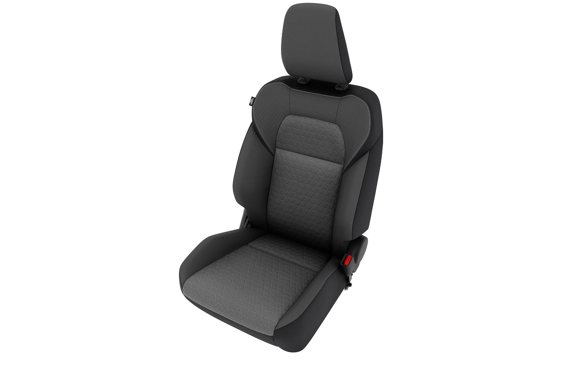 New sculpted front seats are covered in cloth trim. No lumbar adjust though.