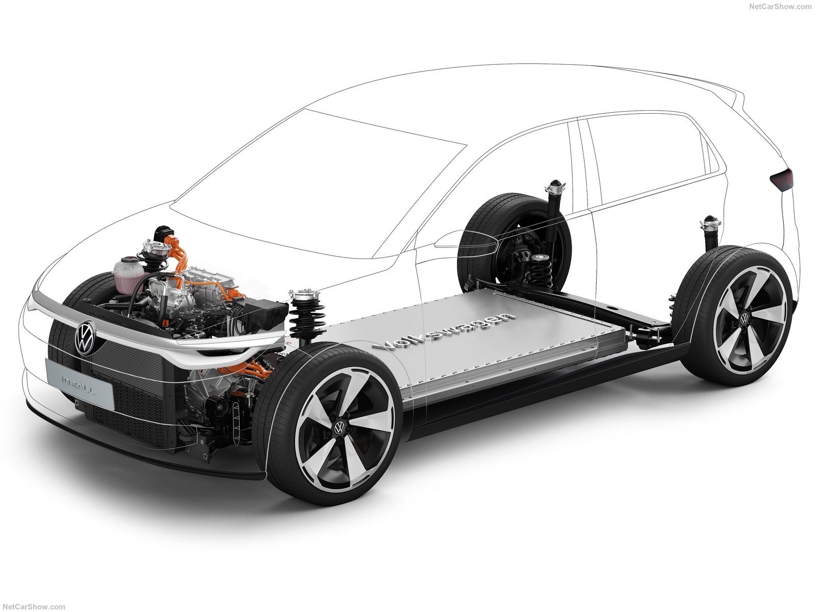 Cutaway shot of VW ID 2 electrics.