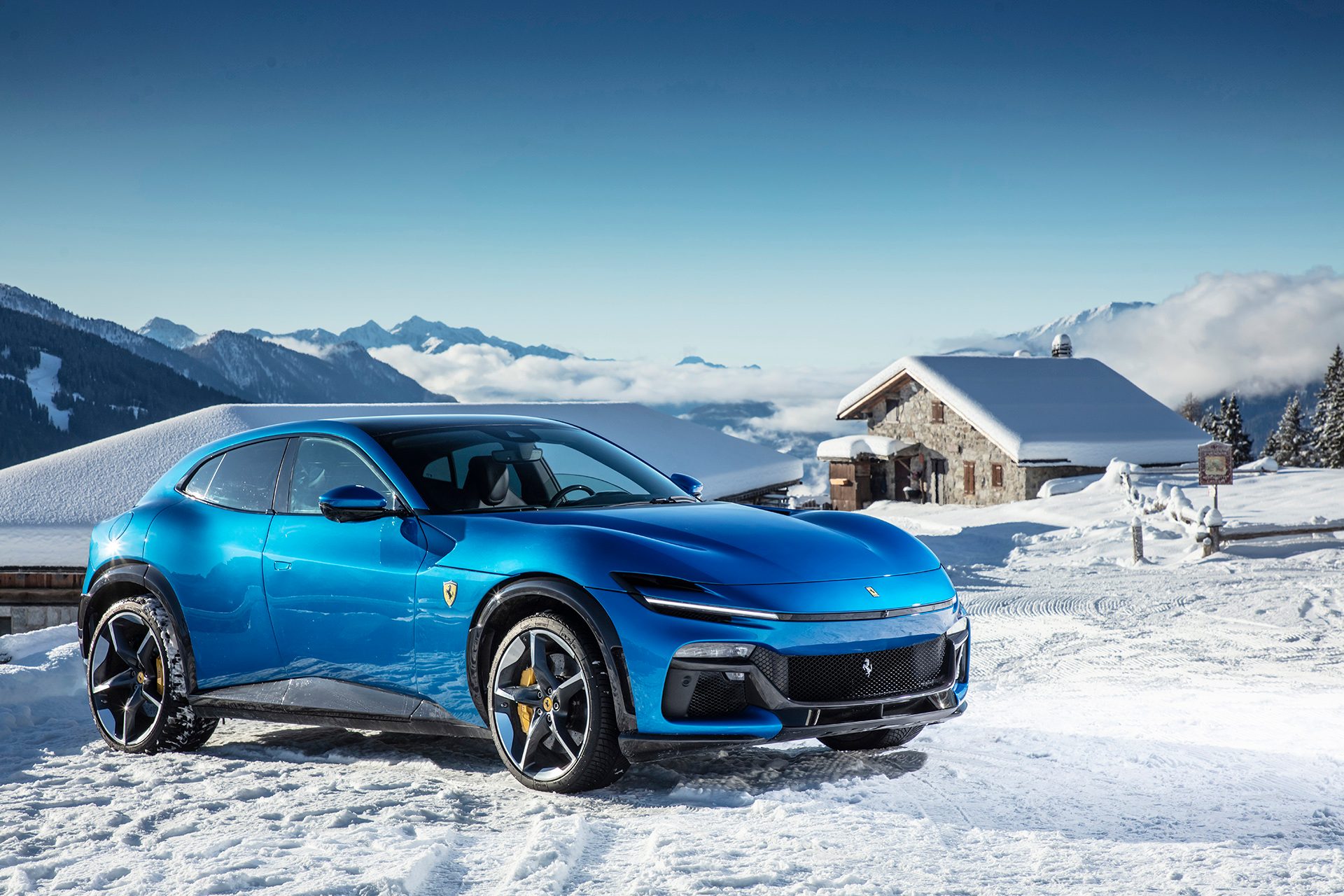 Ferrari Purosangue on snow.