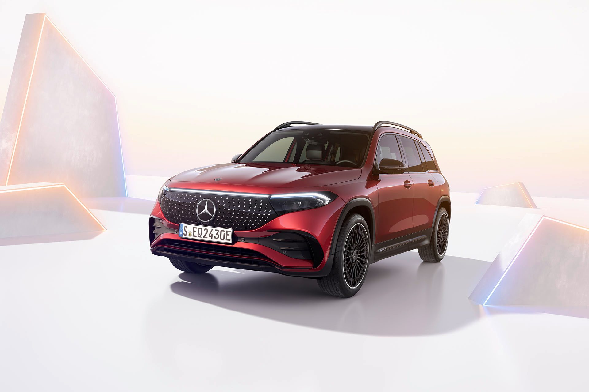 Full width lightbar across the front of the EQB compact SUV.