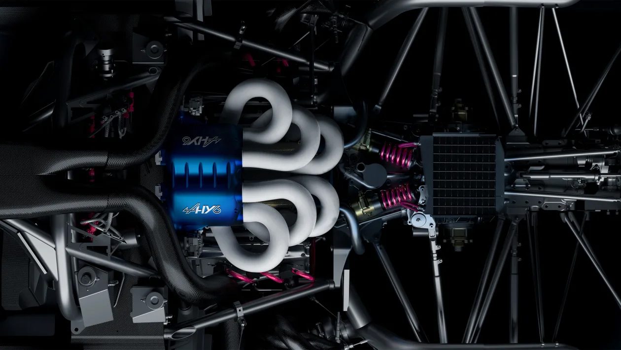 Snaking pipes of the inlet manifold and gorgeous suspension components.