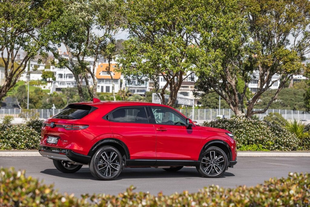 Honda HR-V Sport in red rear quarter view