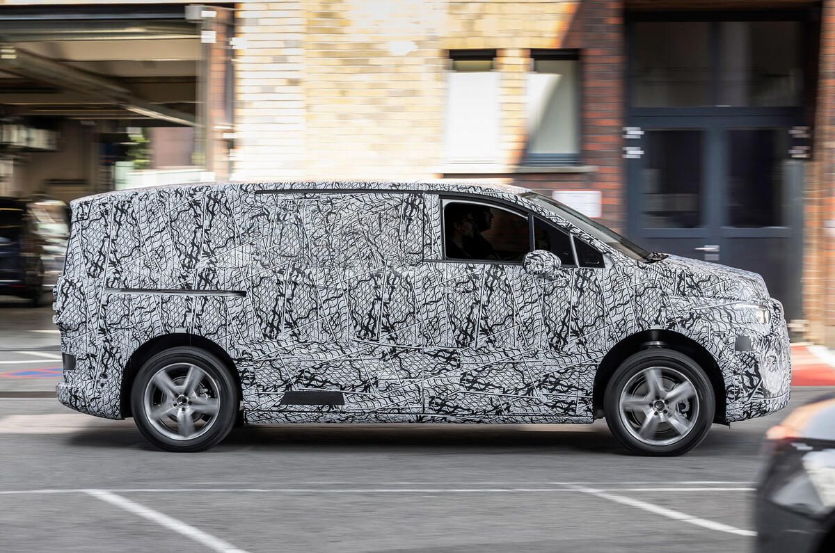 While camouflaged, Mercedes hasn't tried to hide the details of its forthcoming electrified van.