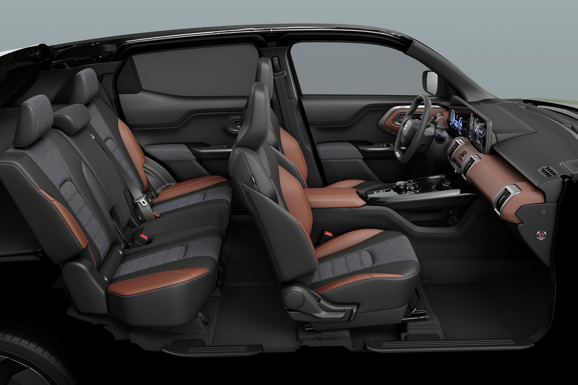 Without doors you can clearly see the flat floor in the rear and seating for five with ample legroom.