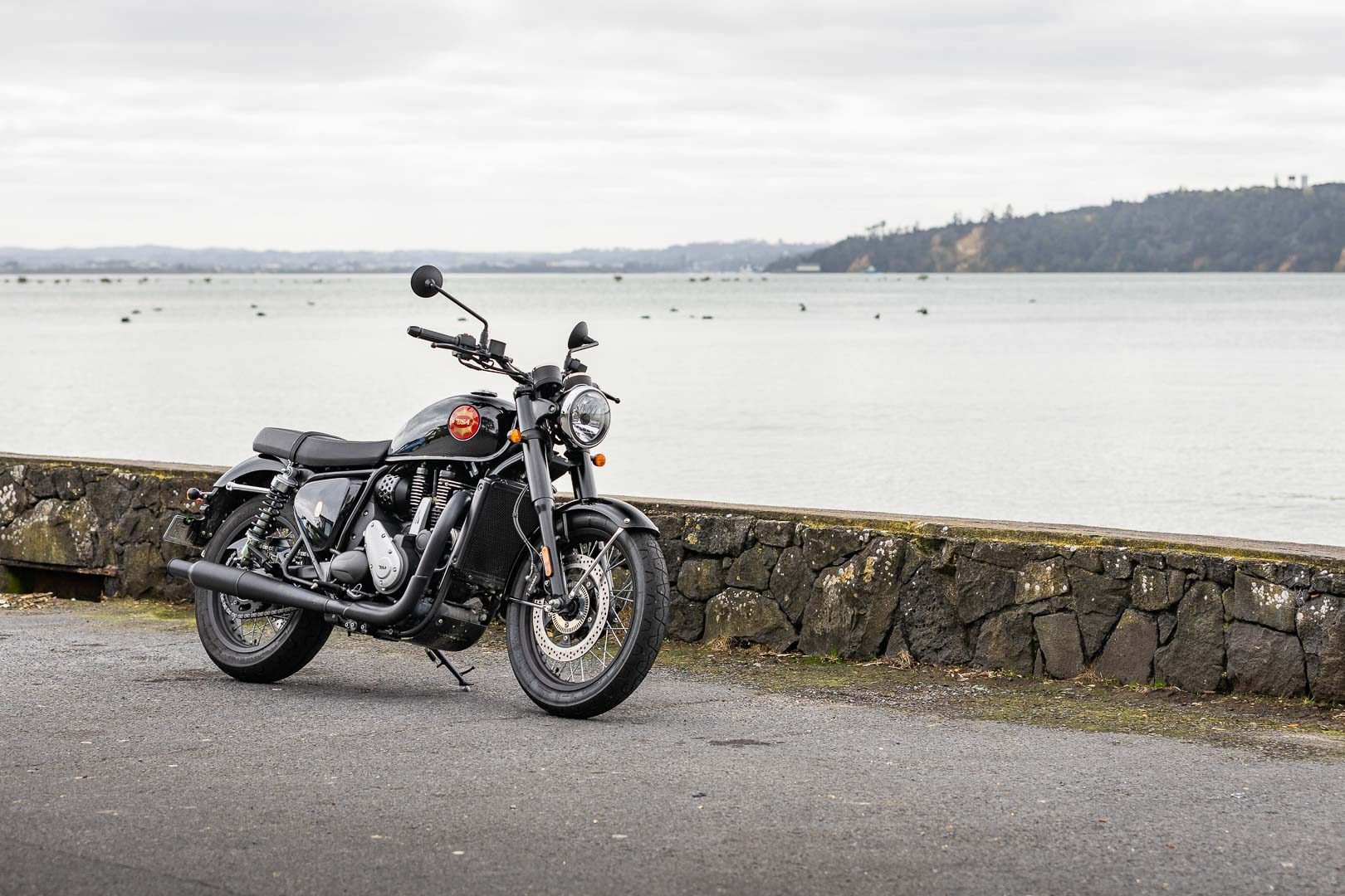 BSA Gold Star 650 LAMS approved bike parked next to the Auckland waterfront