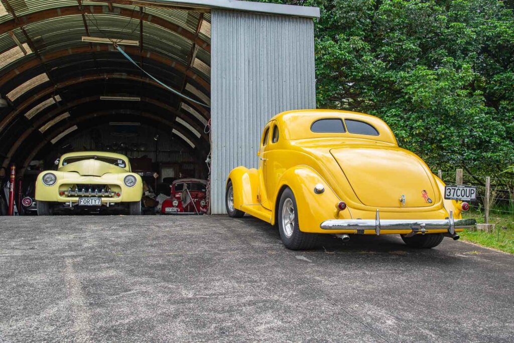 Ford 37 coupe next to Ford 47 coupe
