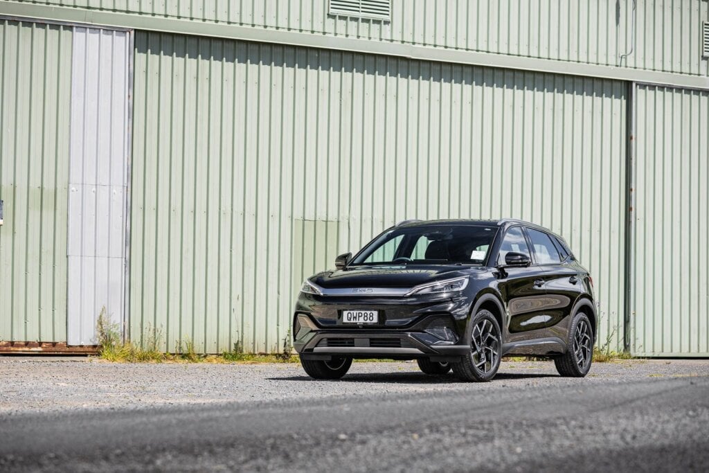 BYD Atto 3 Extended front quarter main shot, pictured in black