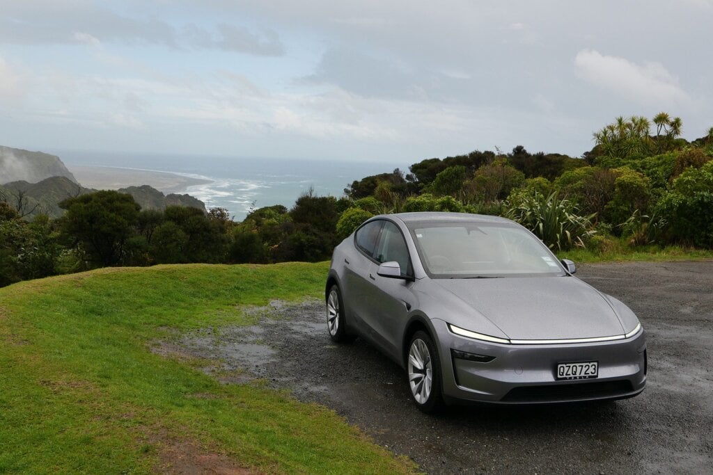 Weather not so flash for the launch of the Tesla Model Y facelift.